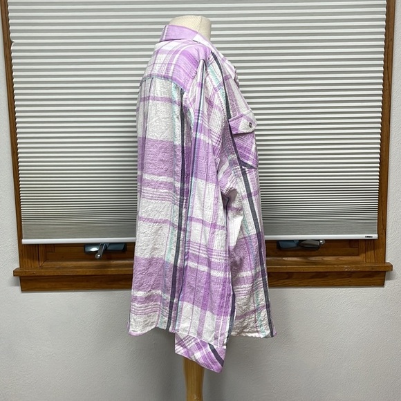 2X // Northcrest NWT Violet Plaid Long Sleeve Button Down Shirt - Picture 3 of 9